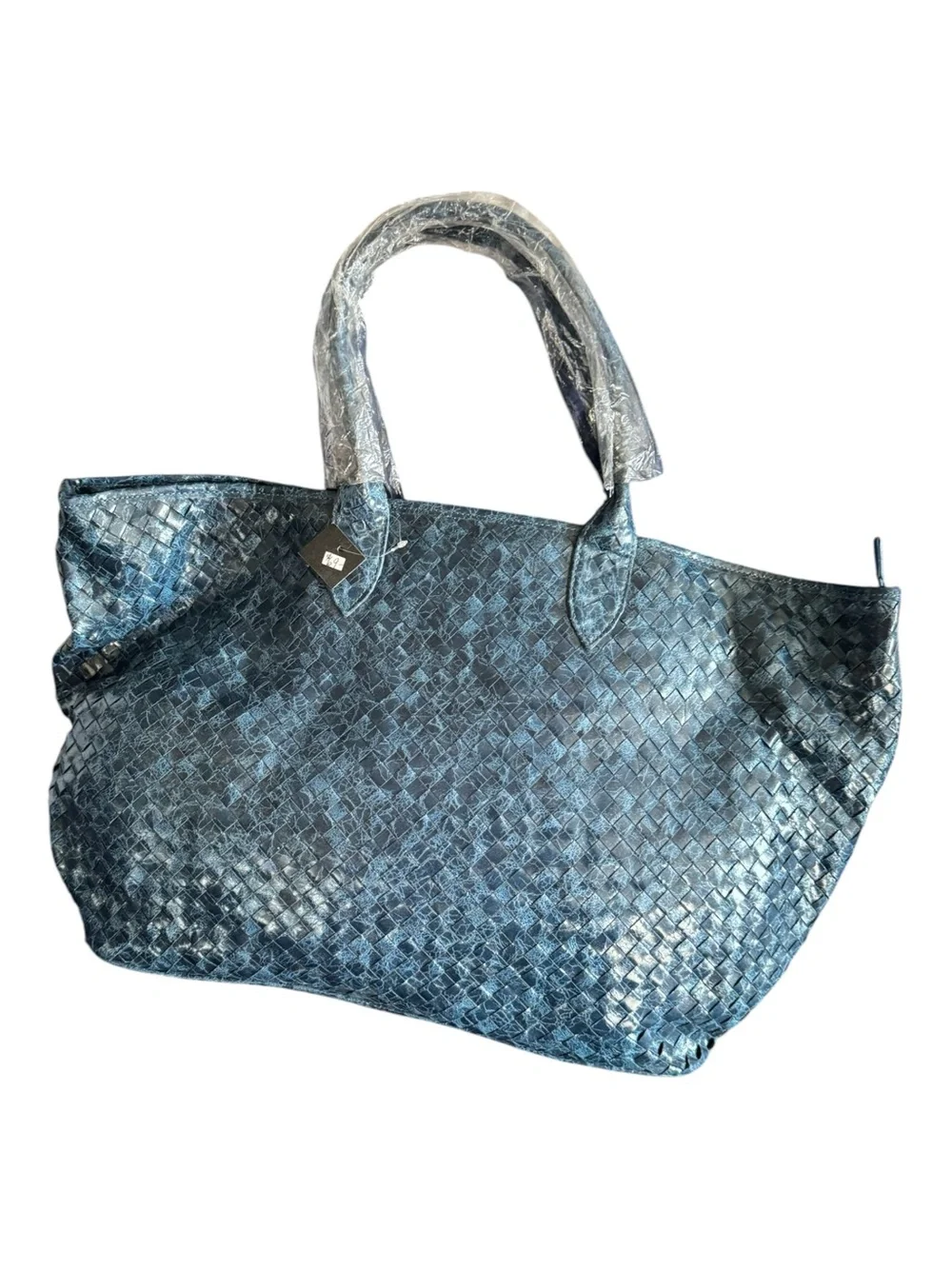 Woven Blue Leather Tote Bag - Women